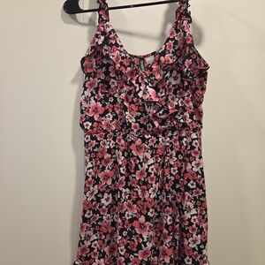 Divided Black and Pink Floral Mini Dress